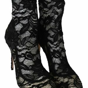 Dolce Gabbana black  Lace Sock boots Stiletto high heels shoes size EU 39 US 8.5